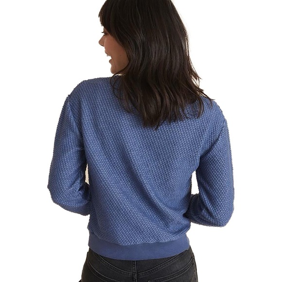 Marine Layer Birdseye Sweatshirt Womens Small Blue Textured Cozy Casual Pullover - Picture 4 of 6
